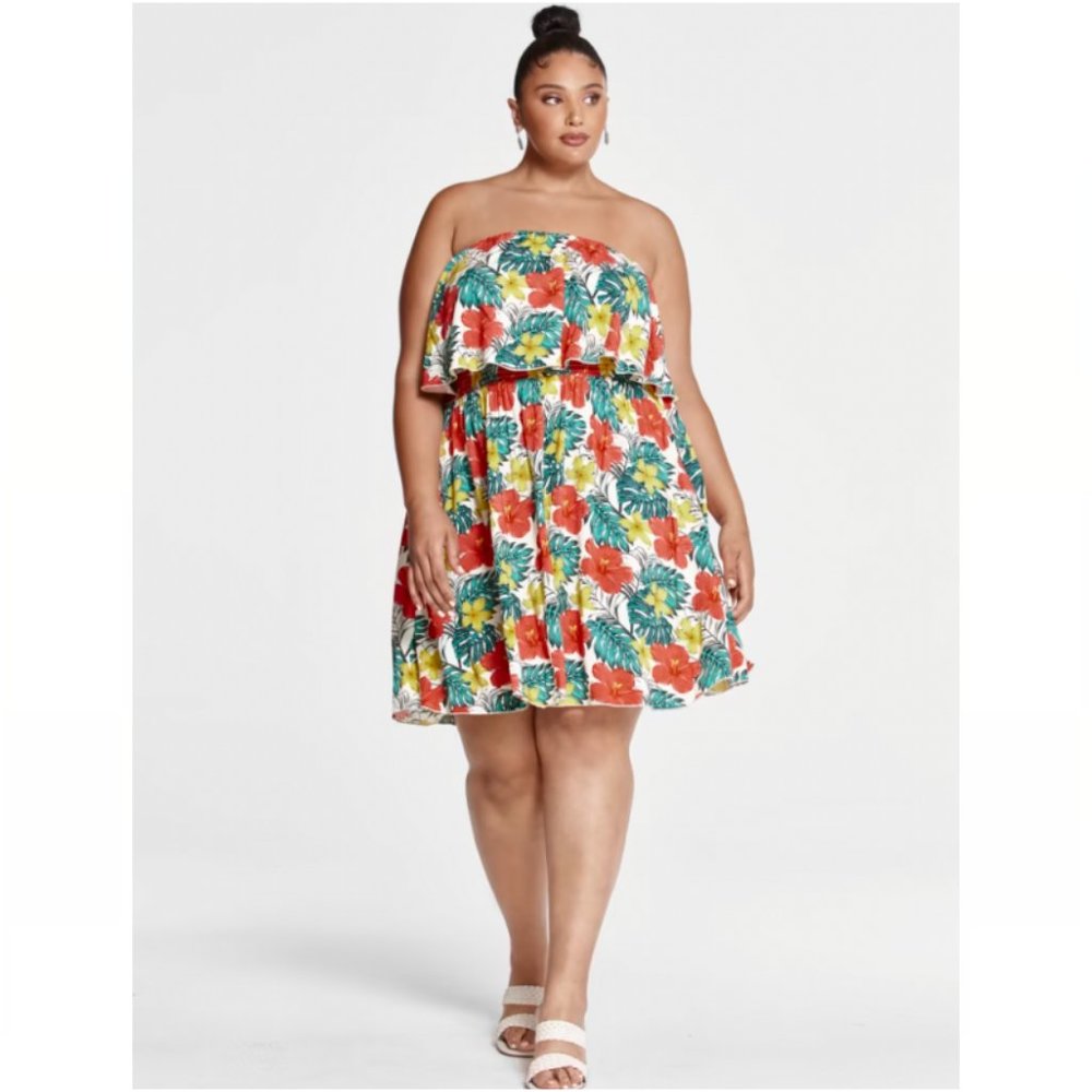 SRV x FTF Lara Strapless Tropical Print Dress
